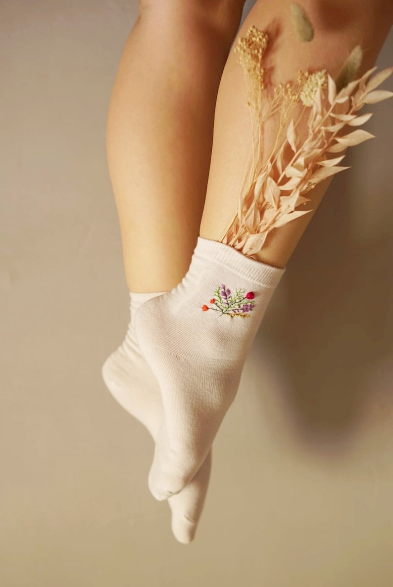 Embroidered socks Handmade Spring socks Flowers Gift idea Birthday present image 7