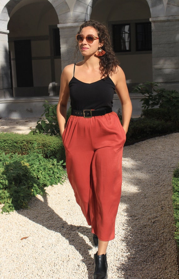 Pantalones de óxido // cintura alta // tela fluida // tencel | Etsy España