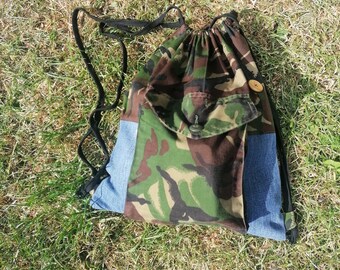 Drawstring bag/ Gym bag/ School bag/ Backpack/ Upcycled/ Military / Army/ Kids Drawstring bag/ College bag/ kids PE bag/ Festivals