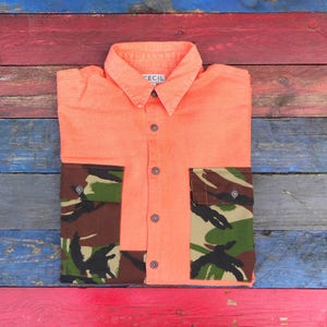 Unisex Casual Shirt / Large/ Cotton canvas/ Long sleeve / Button up / Camouflage /Unisex / Upcycled/ Hipster/ Ethical Clothing/ Urban Shirt image 1