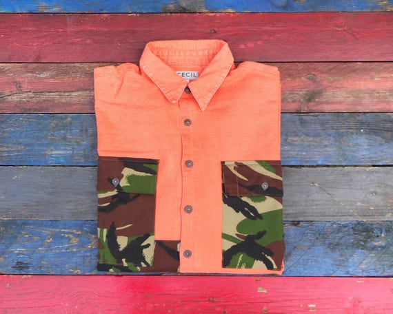 Unisex Casual Shirt / Large/ Cotton canvas/ Long sleeve / Button up / Camouflage /Unisex / Upcycled/ Hipster/ Ethical Clothing/ Urban Shirt