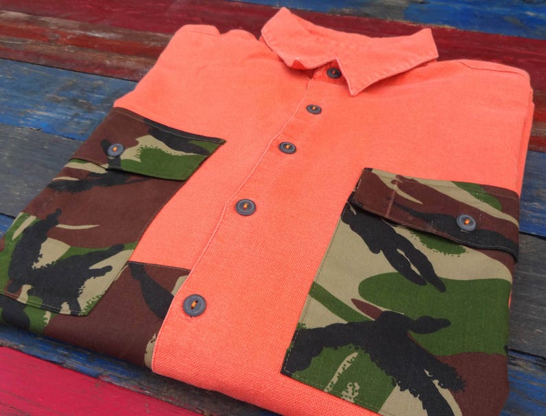 Unisex Casual Shirt / Large/ Cotton canvas/ Long sleeve / Button up / Camouflage /Unisex / Upcycled/ Hipster/ Ethical Clothing/ Urban Shirt image 4
