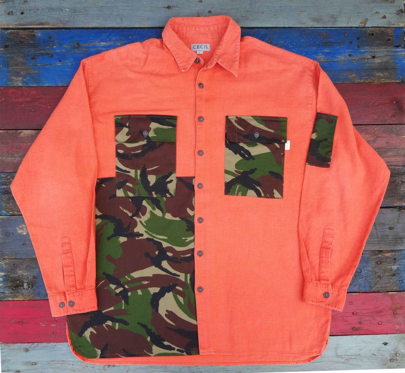 Unisex Casual Shirt / Large/ Cotton canvas/ Long sleeve / Button up / Camouflage /Unisex / Upcycled/ Hipster/ Ethical Clothing/ Urban Shirt image 2