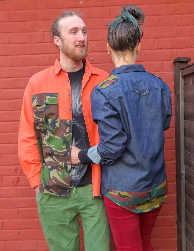 Unisex Casual Shirt / Large/ Cotton canvas/ Long sleeve / Button up / Camouflage /Unisex / Upcycled/ Hipster/ Ethical Clothing/ Urban Shirt image 9