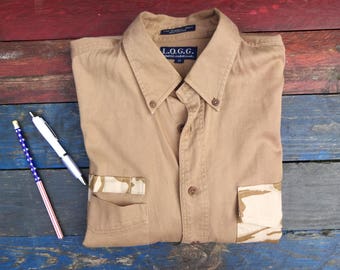 Men's casual shirt /Size M / Long sleeve/ Button up / Beige/ Men's fashion/ Men's shirt/ Casual/ Cotton shirt/ Upcycled Shirts