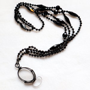 Antique Victorian Lorgnette Folding Glasses on Jet Glass Beaded Chain Spectacles