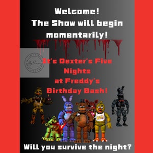 Five Nights At Freddy&#39;s Birthday Poster -- digital download -- Keepsake and party poster