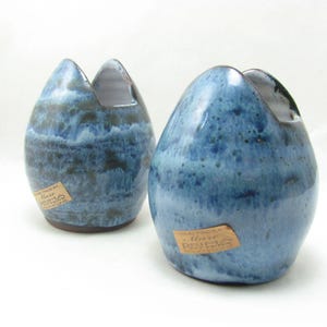 Vintage Prima Pottery Sea Blue Small pots (A pair), by Marcus Goldberger, marked Marc Folkestone and label, 7.3 cm (H), 294g, c1980s