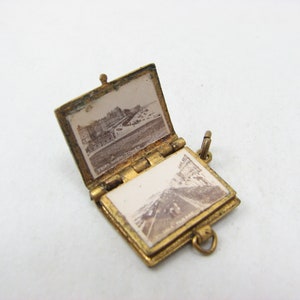 Antique Blue Enamelled Book Gallery Charm, with old Eastbourne photos, 1.8 cm L x 1.4 cm W image 3