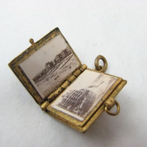 Antique Blue Enamelled Book Gallery Charm, with old Eastbourne photos, 1.8 cm L x 1.4 cm W image 4