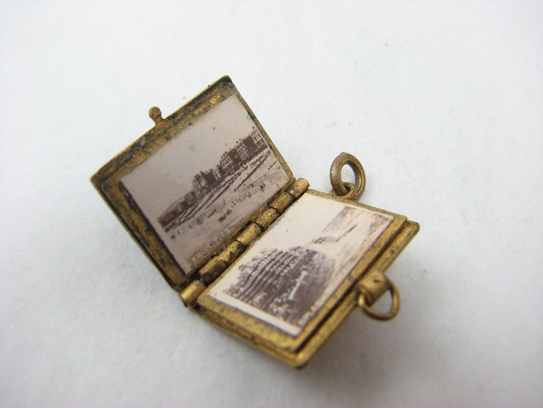 Antique Blue Enamelled Book Gallery Charm, with old Eastbourne photos, 1.8 cm L x 1.4 cm W image 4