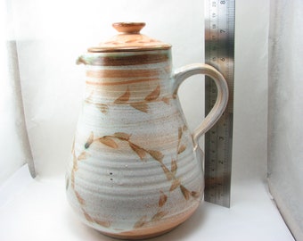 Sally Lewis Braybrooke Pottery 1970s Orange Brown Foliate Decorated Water Jug, 18 cm (H), British Studio Pottery, Ink Marked and Label