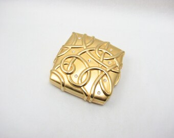 Vintage Estee Lauder Square Pressed Powder Compact, Live! Love ! Laugh!, Gold Tone, unused, Late 1990s