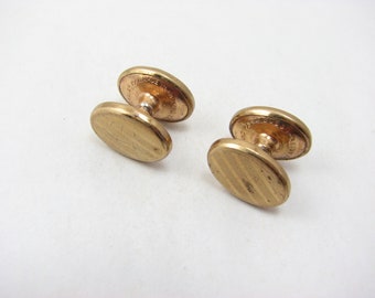Vintage Gilt Metal Oval Cufflinks with Retractable Chain, Engine turned pattern, Made in England, Foreign Patent 413063, c1930s