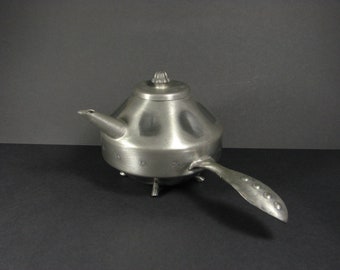 Vintage Savo Norwegian Pewter Arts and Crafts Style Space Ship Teapot with side handle, mid 20th Century, pattern 543