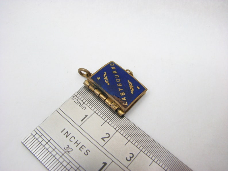 Antique Blue Enamelled Book Gallery Charm, with old Eastbourne photos, 1.8 cm L x 1.4 cm W image 6