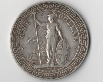 1香港ドル硬貨 1911年 英国貿易ドル 銀メッキ コインレプリカ 非磁性