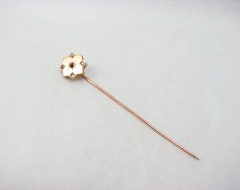 Antique French 18ct Gold Stick Pin with Star openwork Finial, four star set tiny diamond highlights, 6.9 cm (L), 1.5g