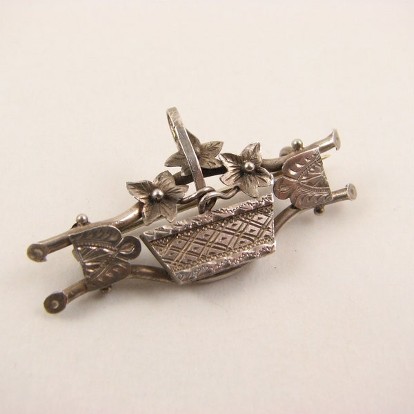 Antique Sterling Silver Basket of Flowers Brooch, Hollis & Newman , Chester 1892