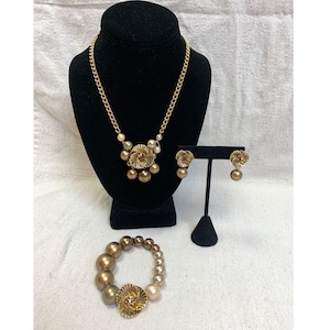 Vintage Monet Gold/ Ombré Brown Faux Pearl Jewelry set image 1