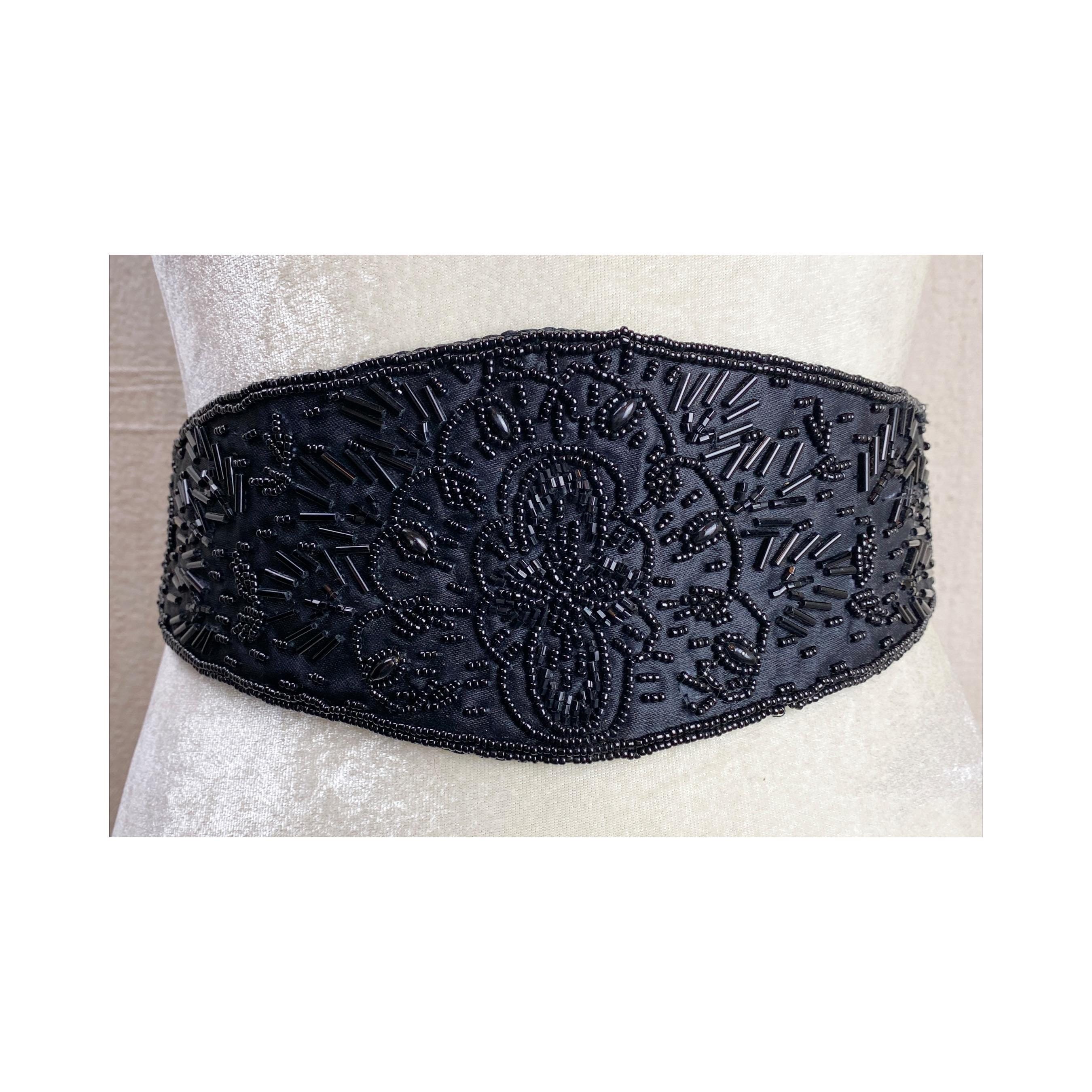 Wide Black Beaded Belt - Etsy display picture 2
