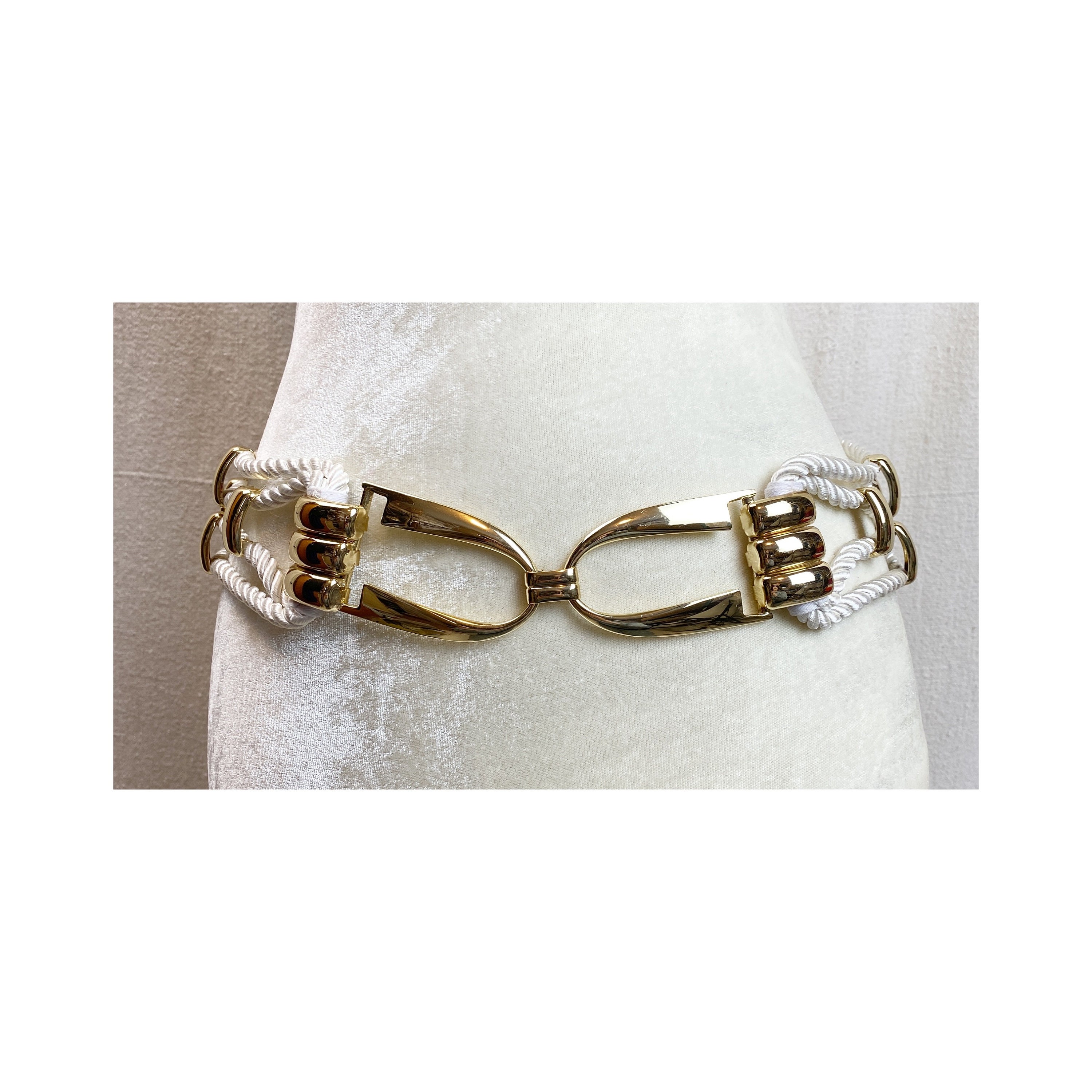 Vtg Boho Multi Strand Beaded Braided Belt Gold Tone Sz Up To 37\