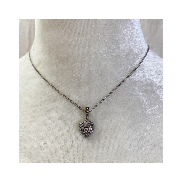 Theda Sterling Silver Marcasite Heart Pendant Necklace