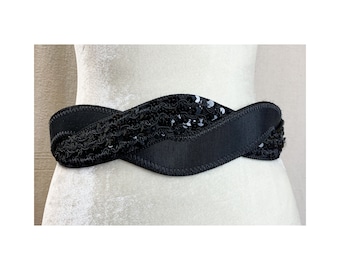 1980s Black Sequin Ribbon Twist Belt M The Leather Shop