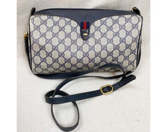 Vintage 1980s Gucci GG Coated Canvas Leather Trim Shoulder Crossbody Bag