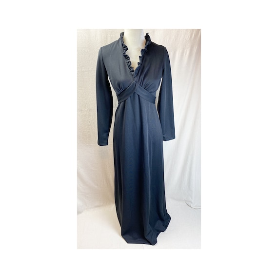 70s Sears Fashions Black Ruffle Neck Long Sleeve Maxi Dress - Etsy