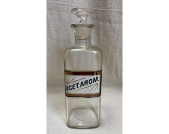 Antique Pharmacy Apothecary Square Glass Jar Acet.Arom.