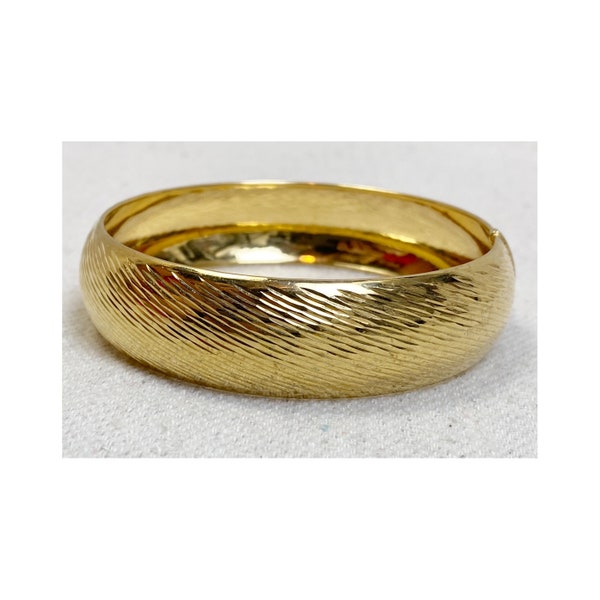Signed LIRM Gold Vermeil Over Sterling Diamond Cut Wide Bangle Bracelet