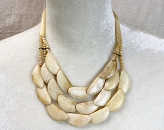 Unusual Vintage multi Strand Bone Bead Necklace