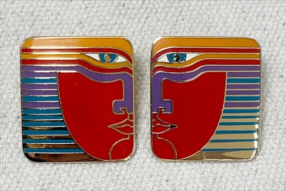 Laurel Burch Red Gold Face “Vayu” Clip On Earrings - image 4
