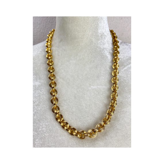 Vintage Heavy Gold Tone Textured Rollo link Chain Necklace