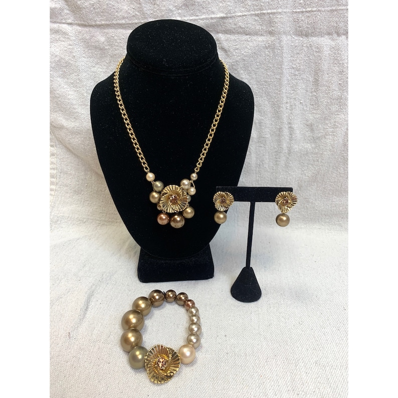 Vintage Monet Gold/ Ombré Brown Faux Pearl Jewelry set image 1