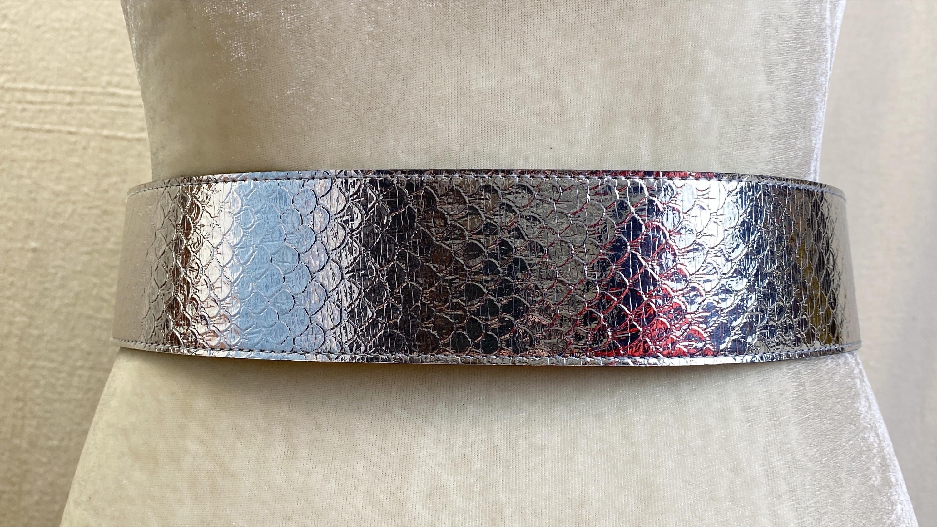 NOS Kandell & Marcus Wide Metallic Silver Belt M/L Faux 