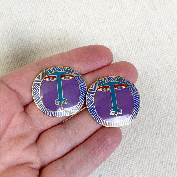 Laurel Burch “Moon Tiger “ purple cat earrings - image 4