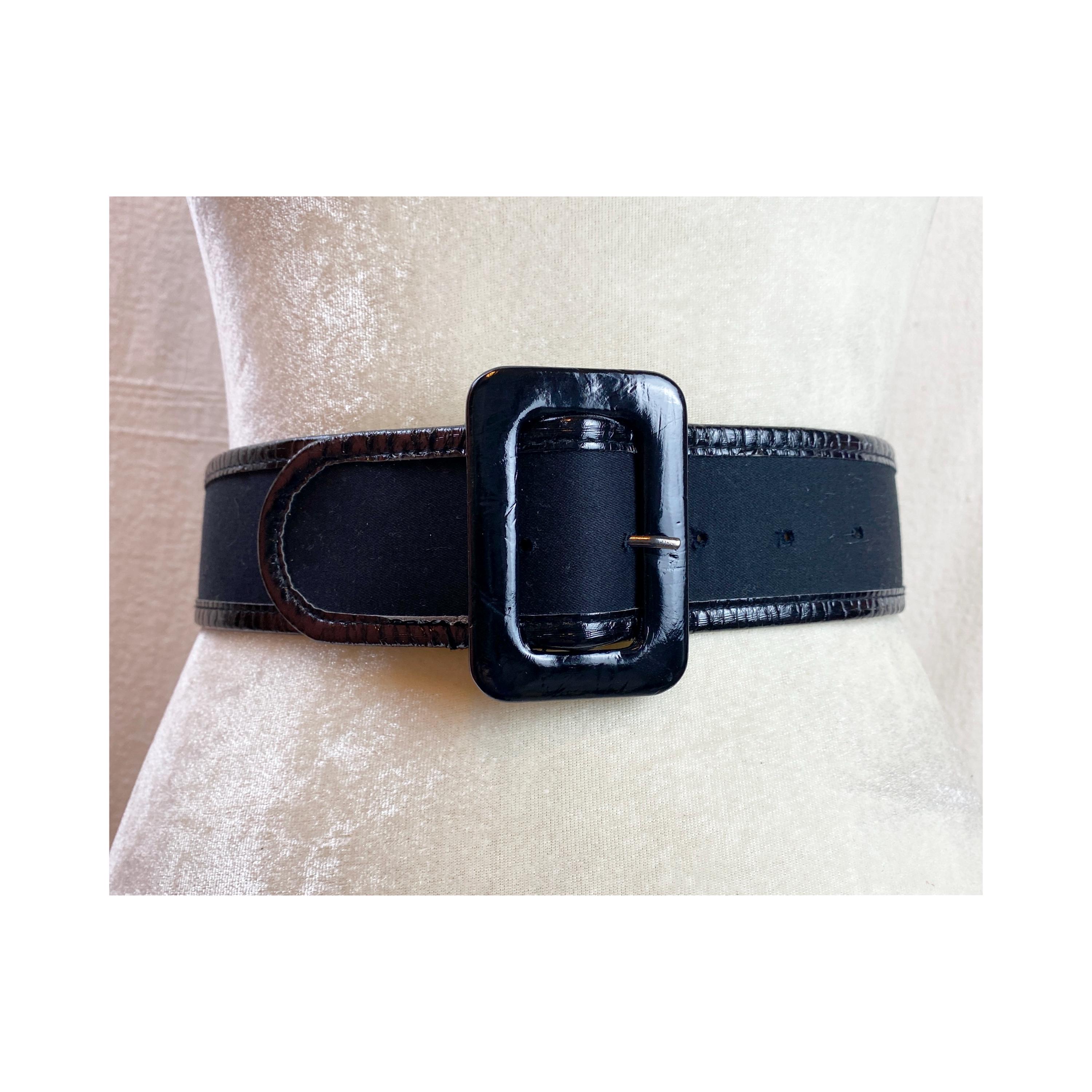 VTG Neiman Marcus Black Patent Leather Wide Belt Sz S Statement Designer Vintage NEIMAN MARCUS Black Leather With Wide Gold Studs  main image 2