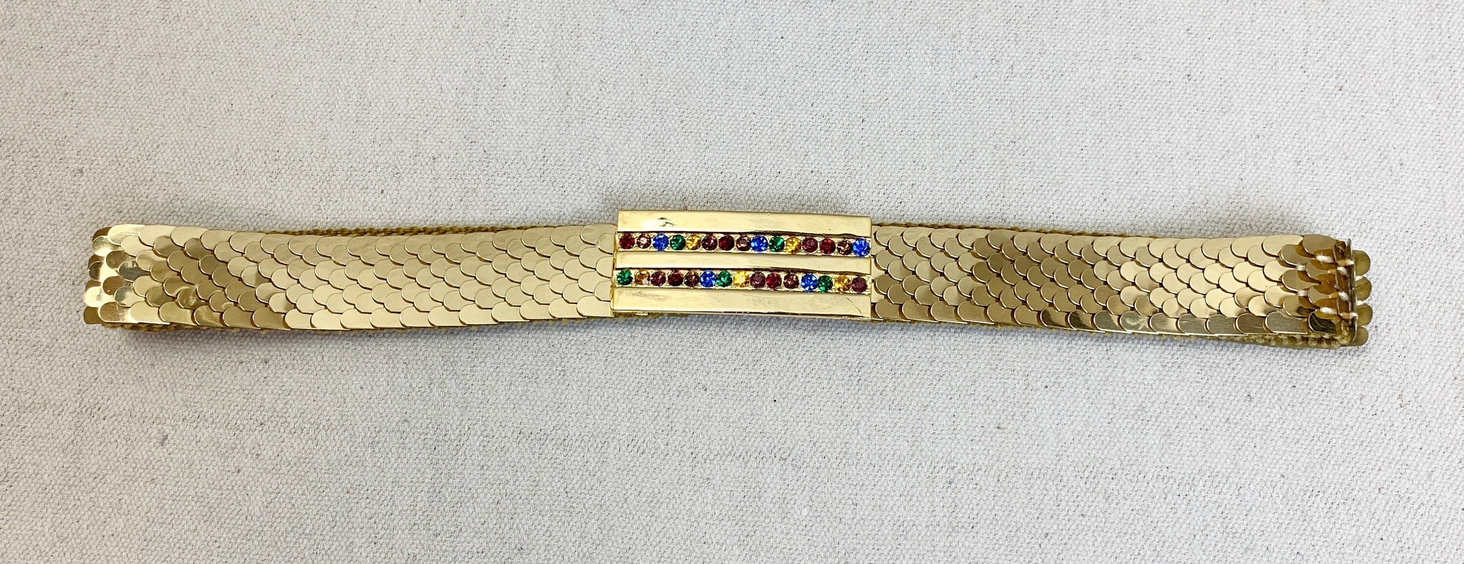 Vintage Goldtone metal fish scale belt with Rhinestone Buckle Etsy.de