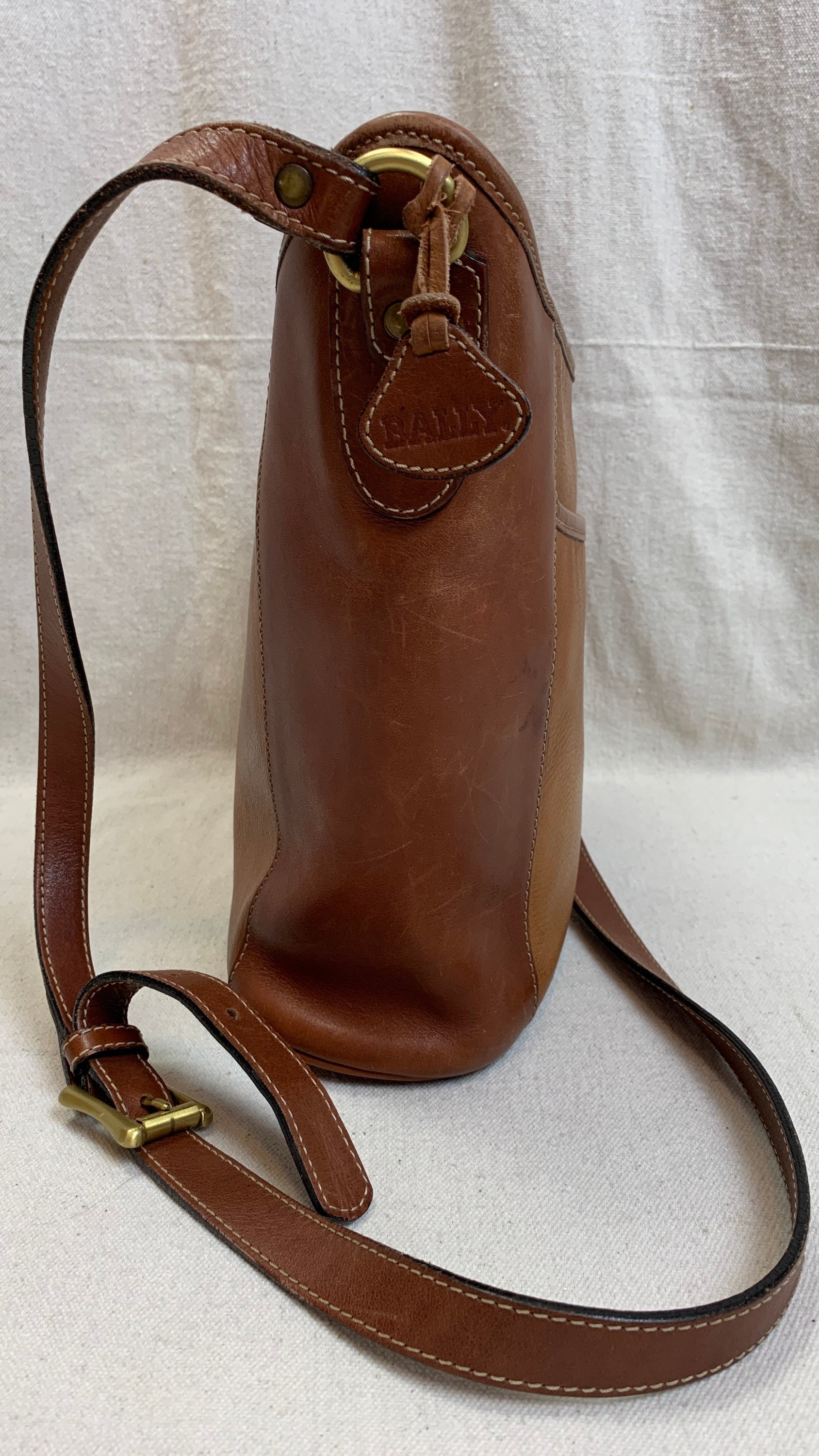 Vintage Bally Brown Leather Crossbody Zip Top Bucket Bag Etsy Australia