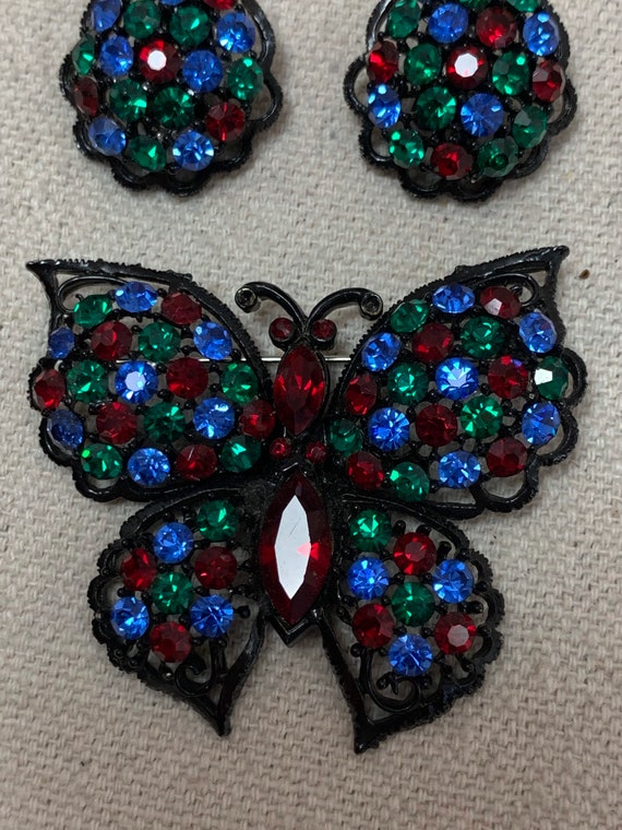 Vintage Weiss Colorful Rhinestone Butterfly Brooc… - image 2