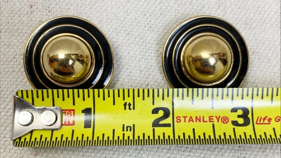 90s Chunky Gold and Black Enamel Clip Earrings | … - image 5