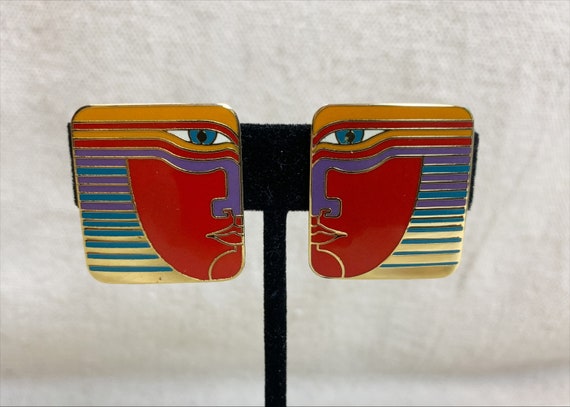 Laurel Burch Red Gold Face “Vayu” Clip On Earrings - image 2