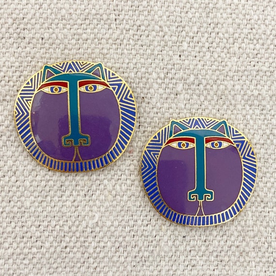 Laurel Burch “Moon Tiger “ purple cat earrings - image 3