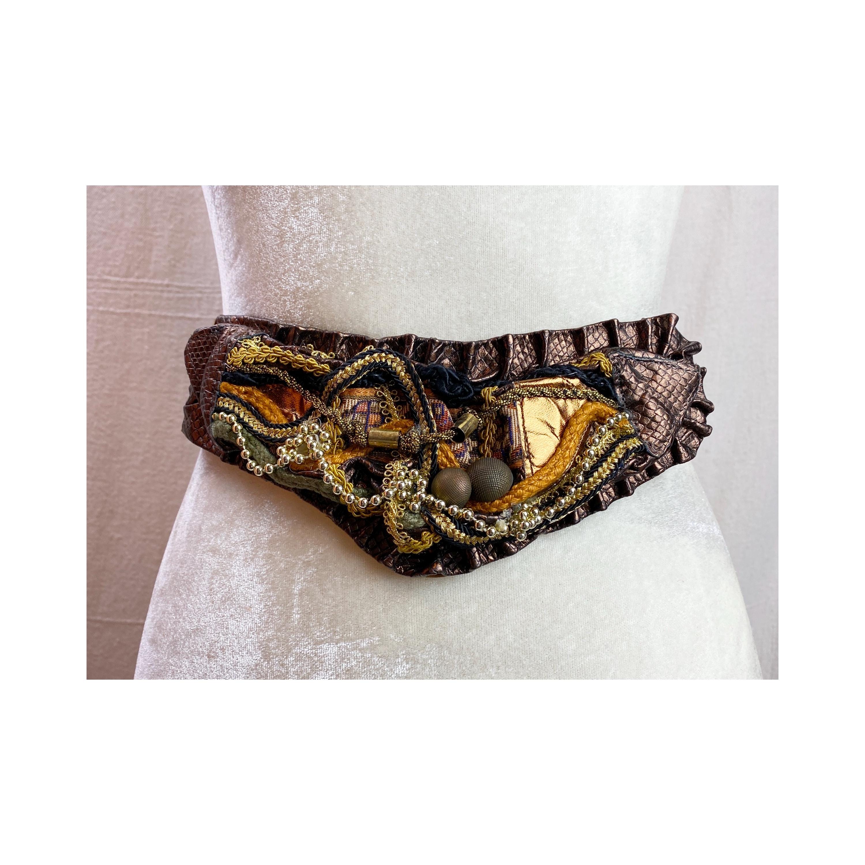 Vintage Statement Belt - Corded Belt Vintage Black Corduroy Wide Belt, 80s Stretch Waist Belt  main image 4