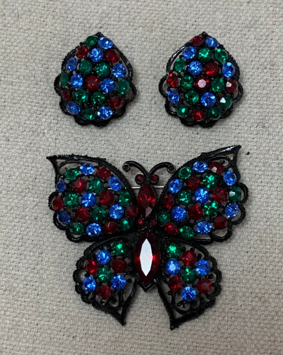Vintage Weiss Colorful Rhinestone Butterfly Brooc… - image 1