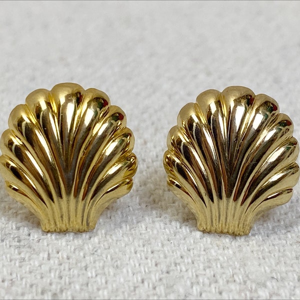 Vintage Fabergé Gold tone Shell Stud Earrings