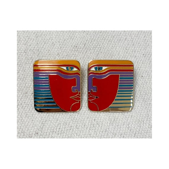 Laurel Burch Red Gold Face “Vayu” Clip On Earrings - image 1