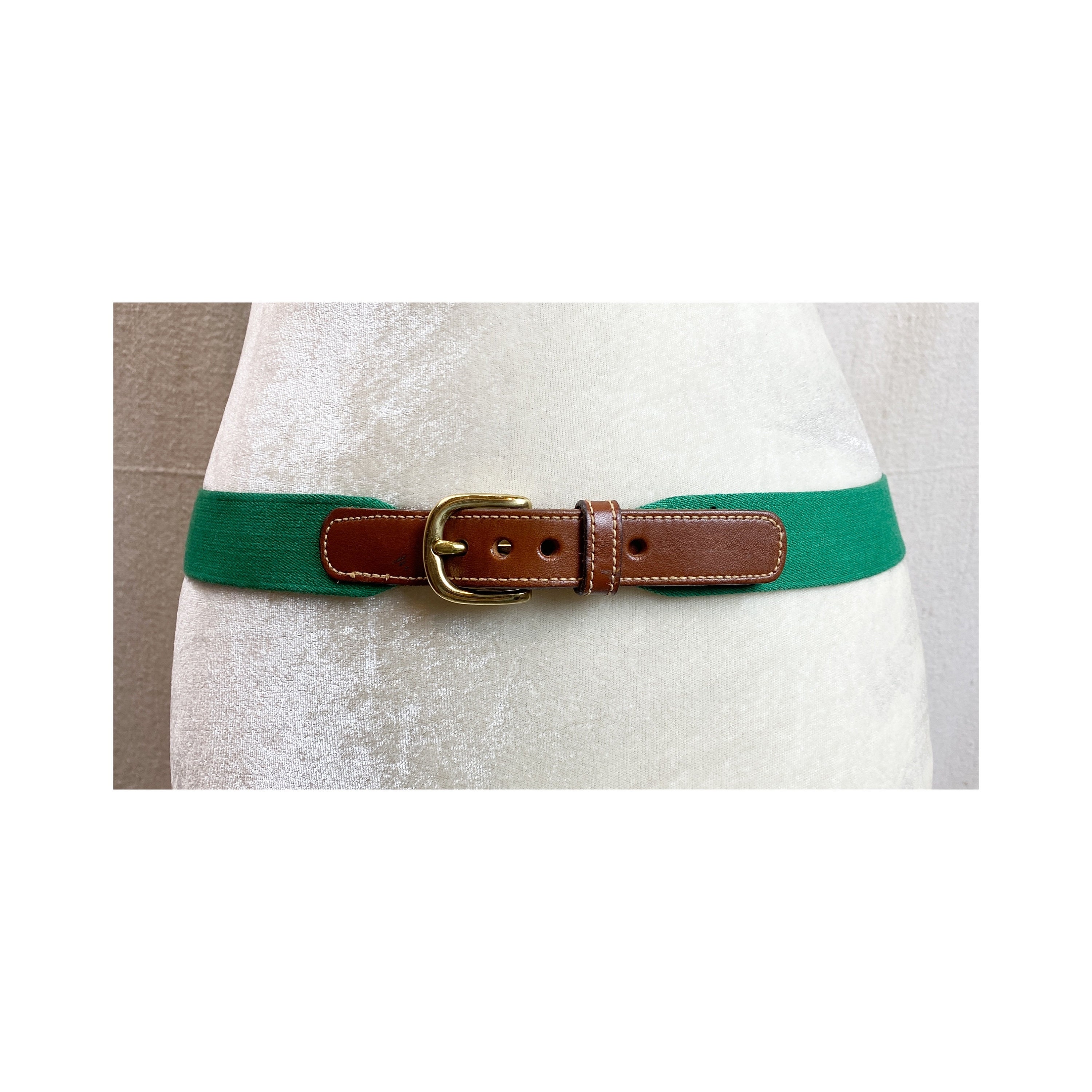 Vintage Dooney & Bourke Green Leather Belt with Gold Buckle Dooney Bourke Leather and Stretch Green Elastic Belt With  main image 3